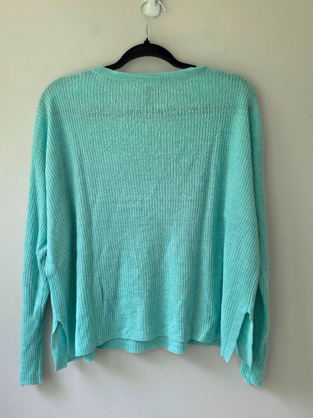 Eileen Fisher Organic Linen Ribbed Knit Crewneck Sweater | LG |Teal Turquoise - Picture 4 of 7